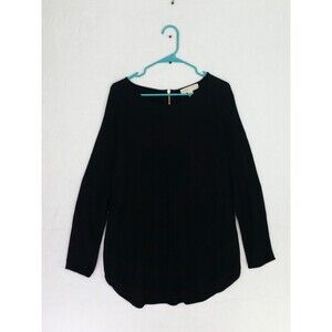 Michael Kors Black Sweater Gold Zipper Detail Long Sleeve Knit Top Size XL